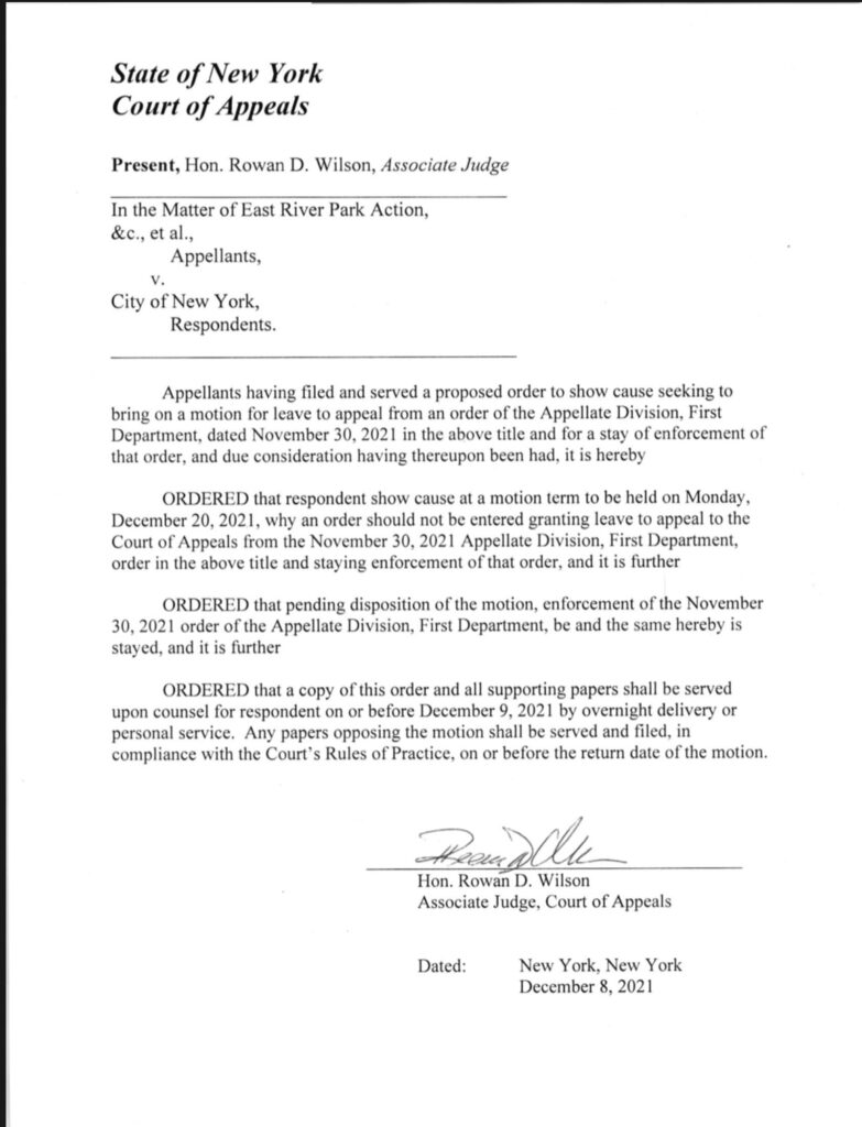 Court orders, defied East River Park ACTION