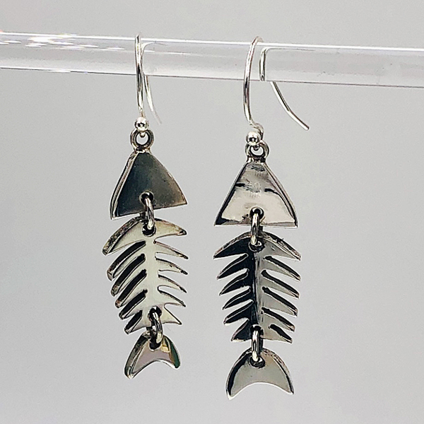 articulated sterling silver fish bone earrings