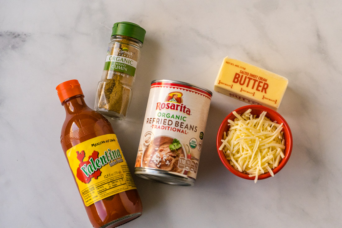 All of the ingredients needed to make refried beans better.