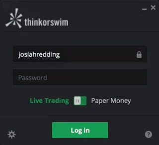 Thinkorswim Paper Money login screen.