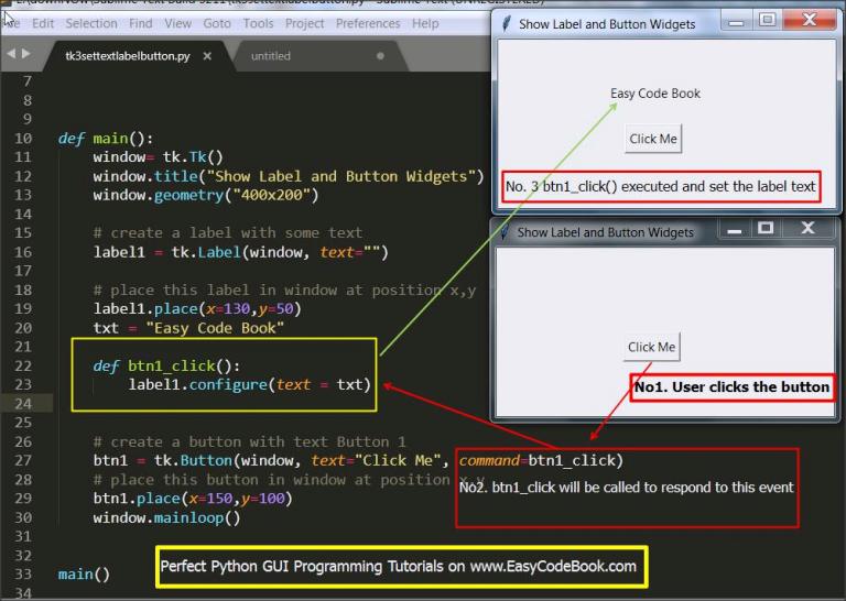 Python Set Label Text on Button Click tkinter GUI Program