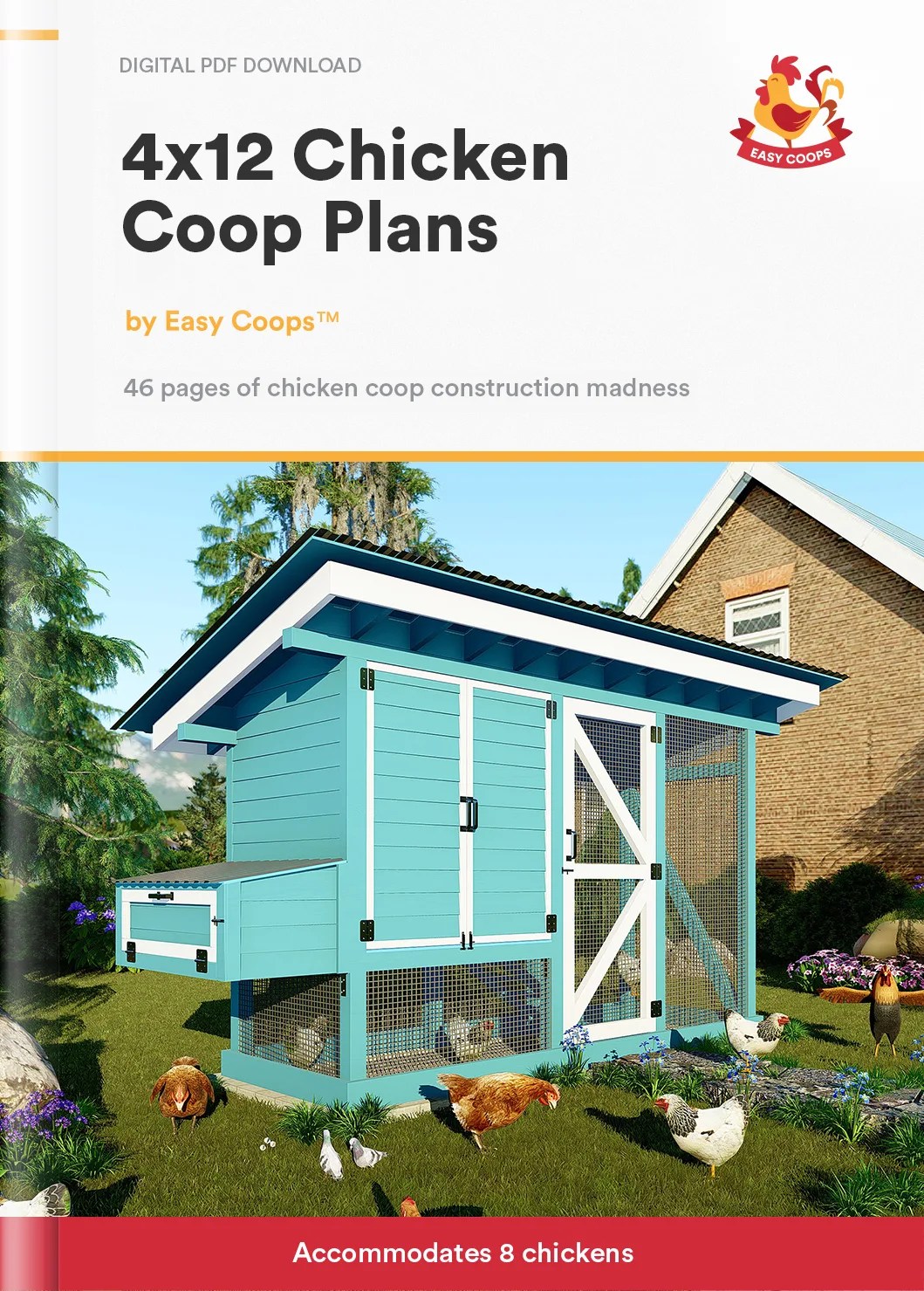 4x12 Medium Chicken Coop & Run Plans For 8 Chickens Easy Coops™