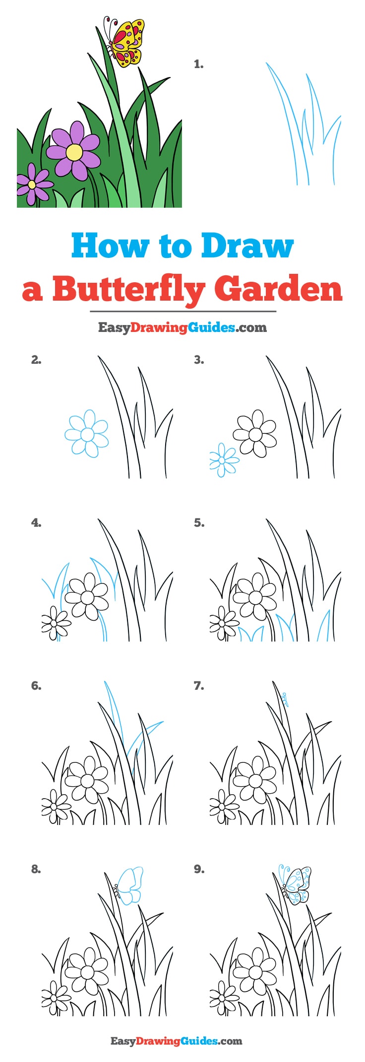 How to Draw a Butterfly Garden Really Easy Drawing Tutorial