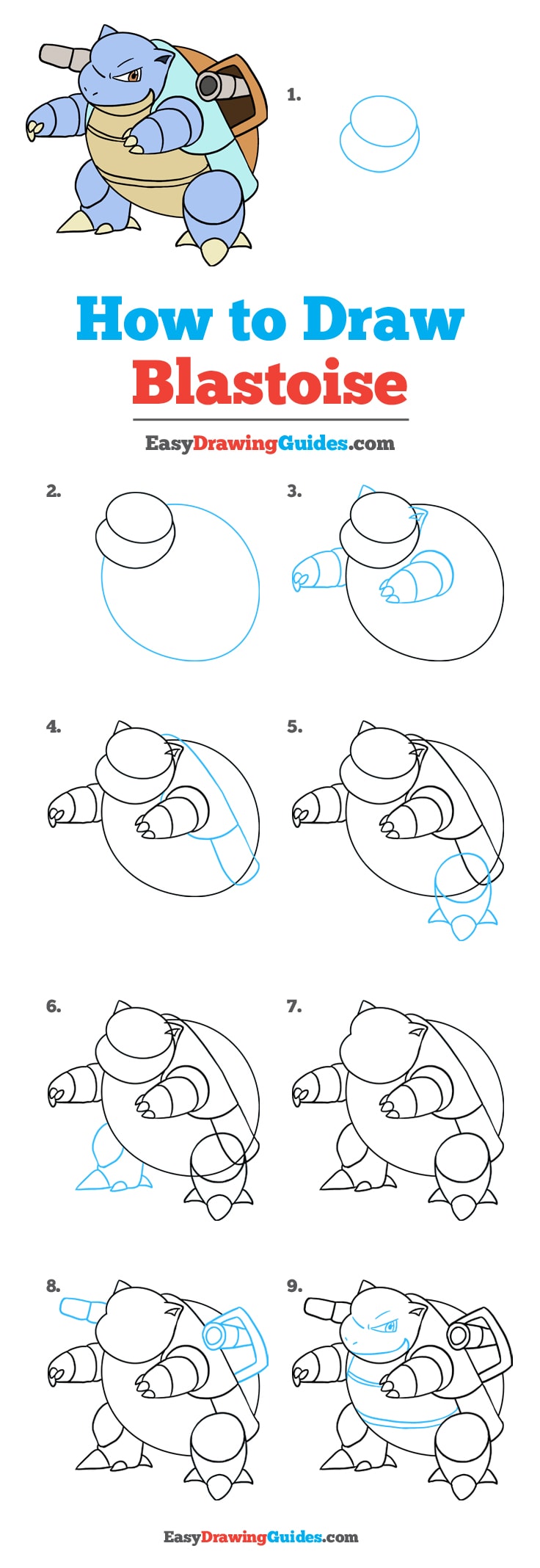 How to Draw Blastoise Pokémon Really Easy Drawing Tutorial