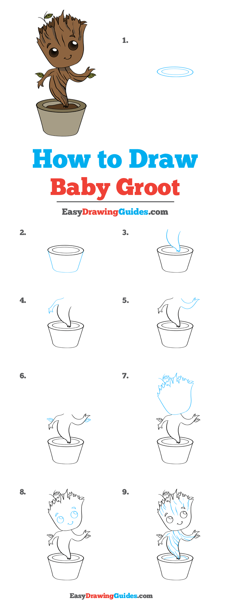 How to Draw Baby Groot Really Easy Drawing Tutorial
