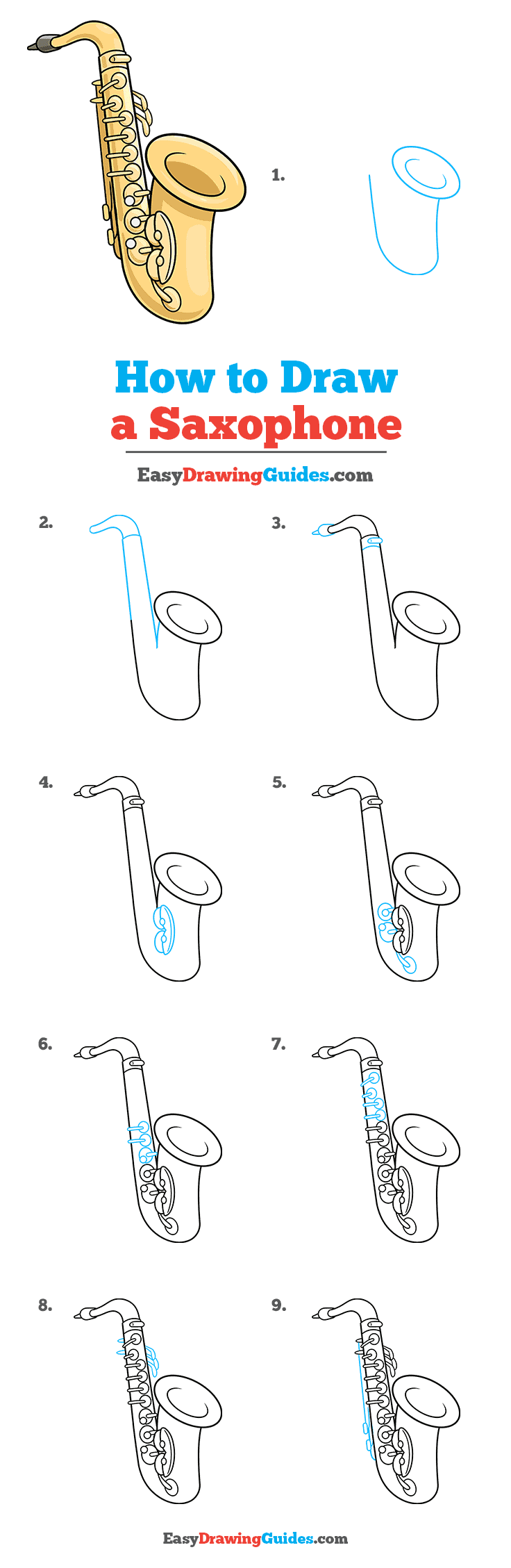 How to Draw a Saxophone Really Easy Drawing Tutorial