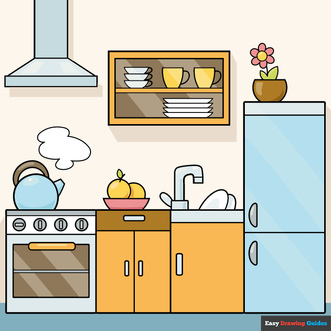 How to Draw a Kitchen Really Easy Drawing Tutorial