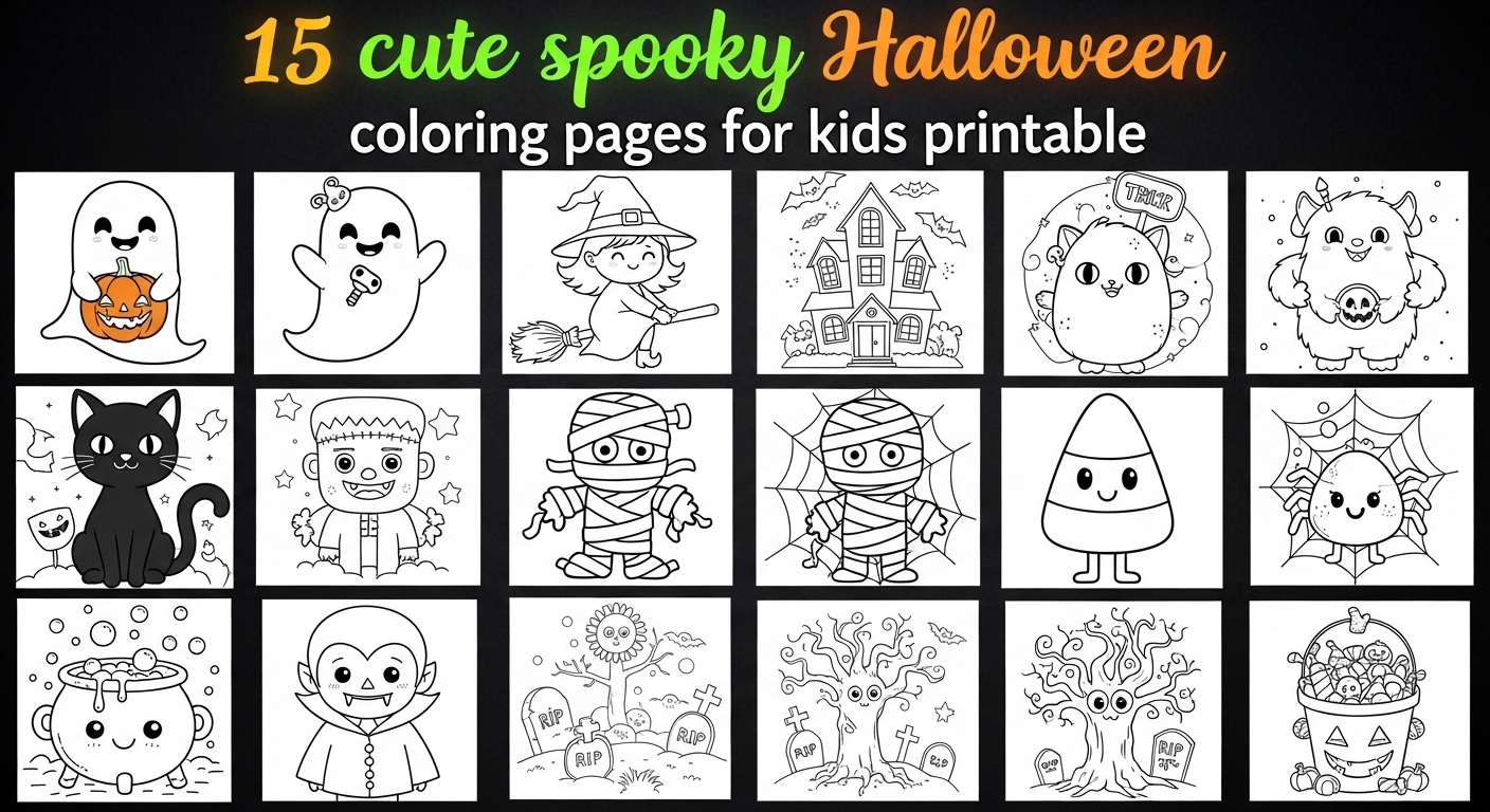 15 Cute Spooky Halloween Coloring Pages for Kids Printable