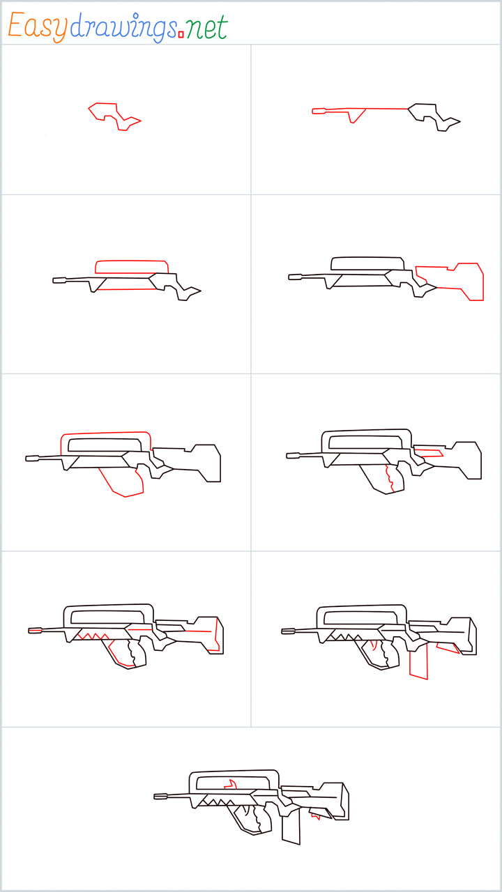 How To Draw FAMAS Gun Step by Step [9 Easy Phase]