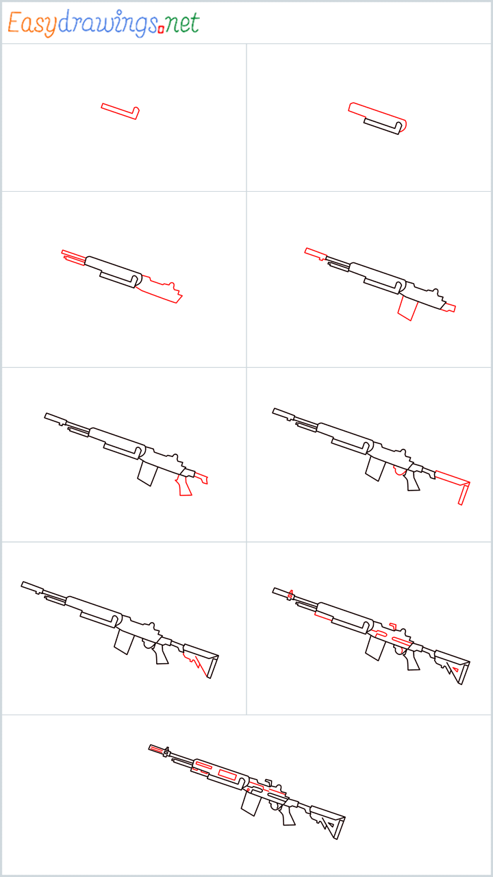How To Draw M14 Gun Step by Step [9 Easy Phase]