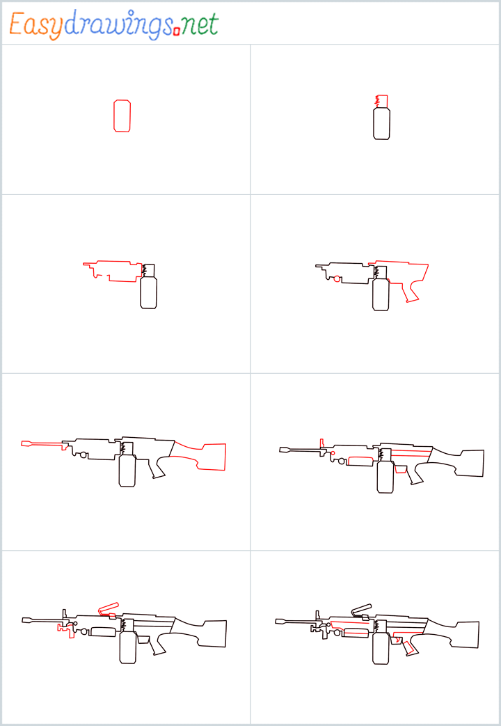 How To Draw M249 Gun Step by Step [8 Easy Phase]