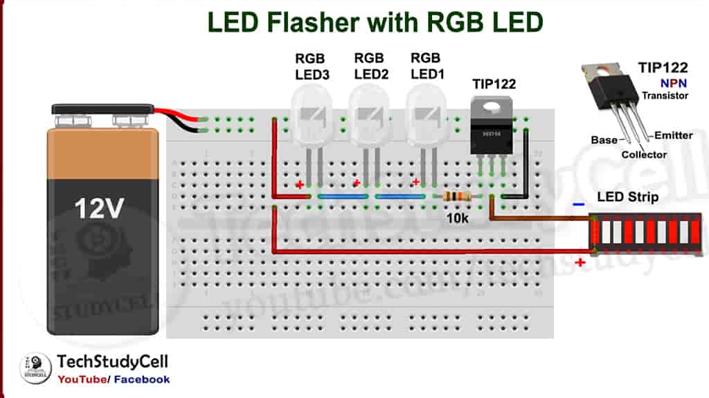 LED Flasher Circuit using RGB LED Electronics Projects