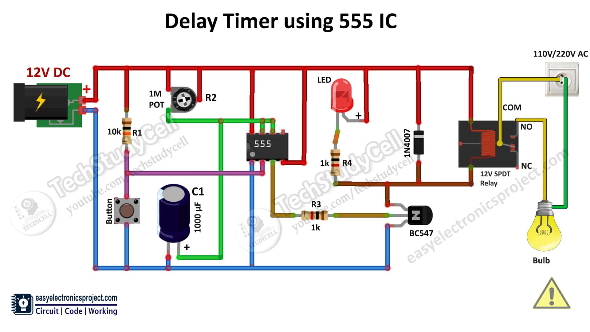 Time Delay Relay circuit using 555 timer IC - Electronics Projects
