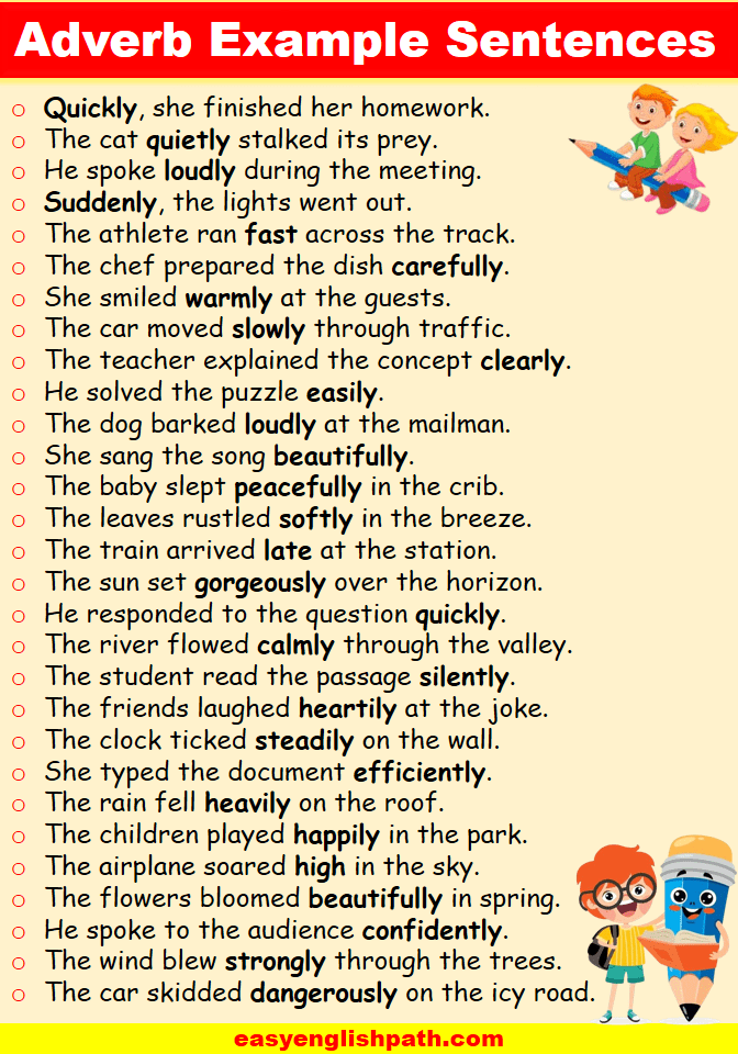 100 Adverb Examples Sentences in English - EasyEnglishPath