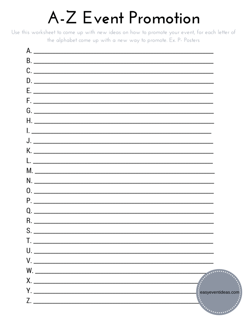 AZ Event Promotion Strategy Worksheet Easy Event Ideas