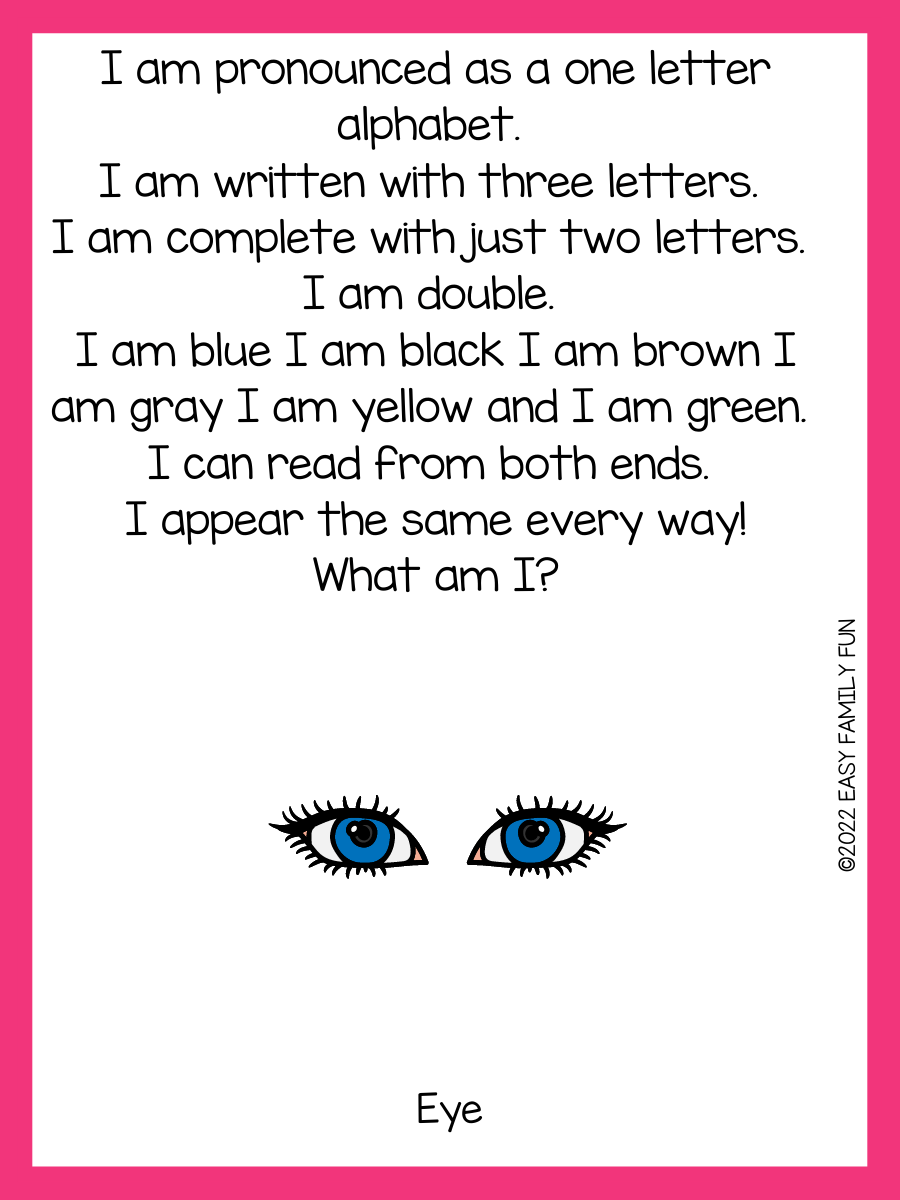 45 Riddles For Eyes Easy Family Fun Games, Trivia, and Jokes