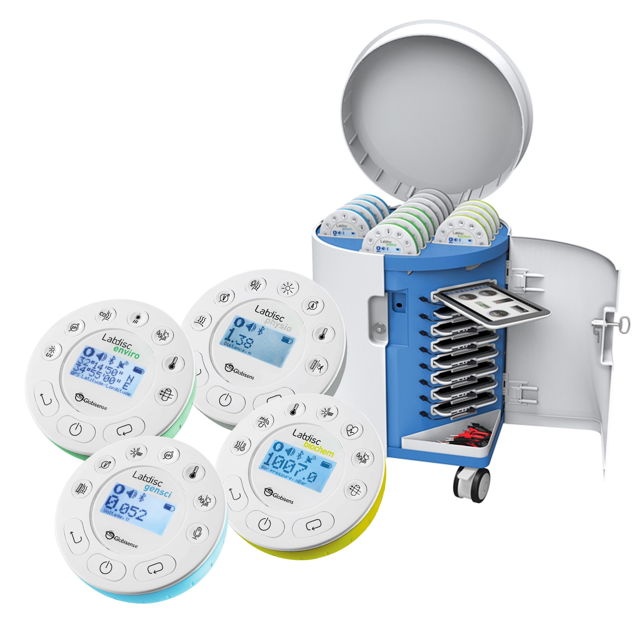 Labdisk Cart with 4 of each type (GENSCI, ENVIRO, PHYSIO, and BIOCHEM