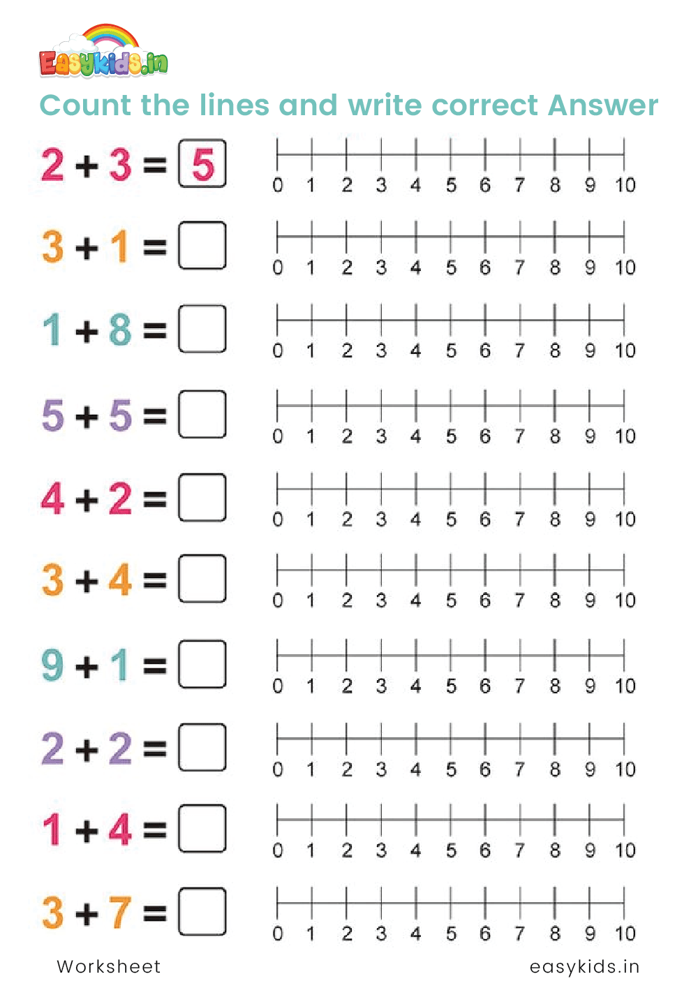 Count the lines and write correct answer worksheet
