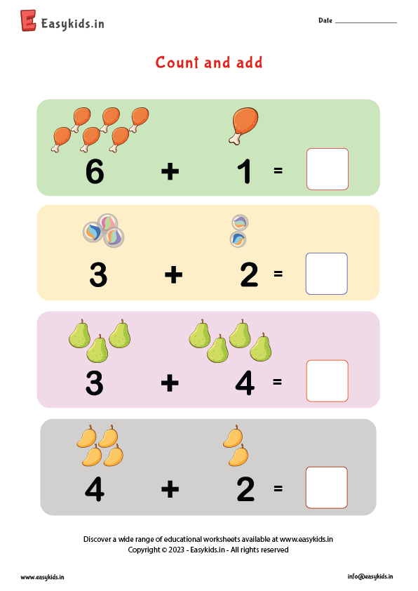 Addition worksheets for kindergarten - EasyKids.in