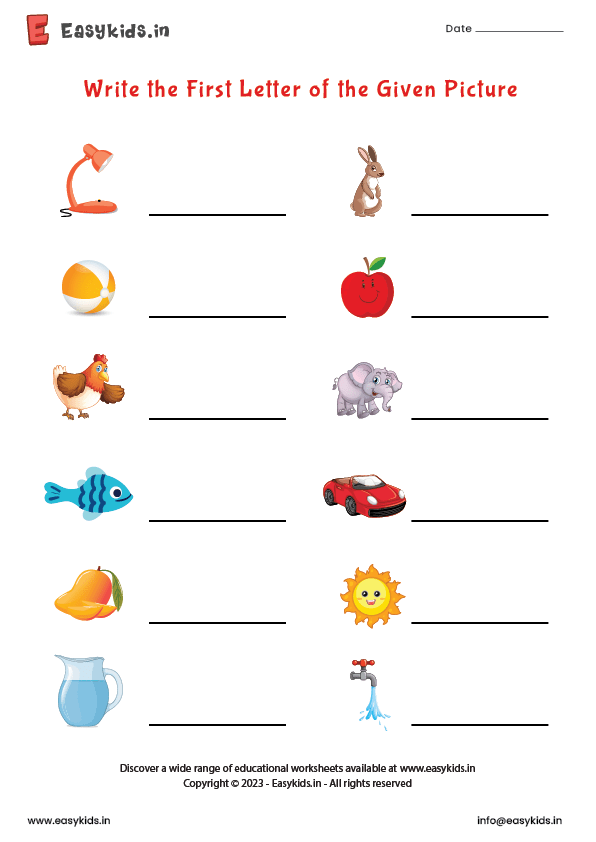 Write First Letter Worksheet by Easy Kids EasyKids.in