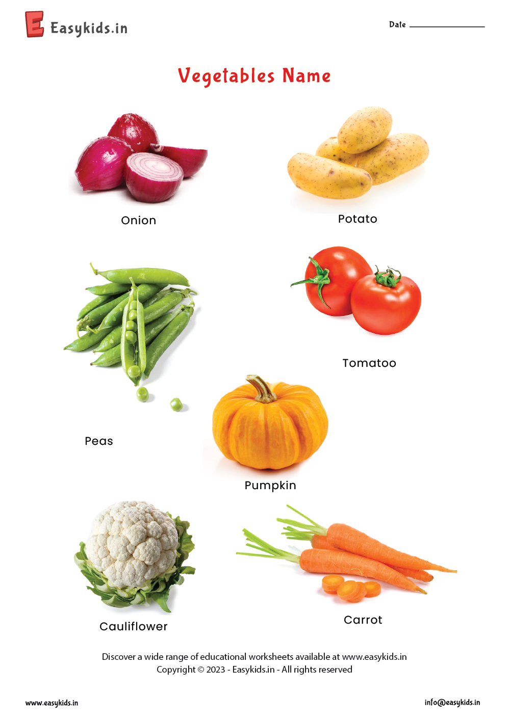 Vegetables worksheet EasyKids.in