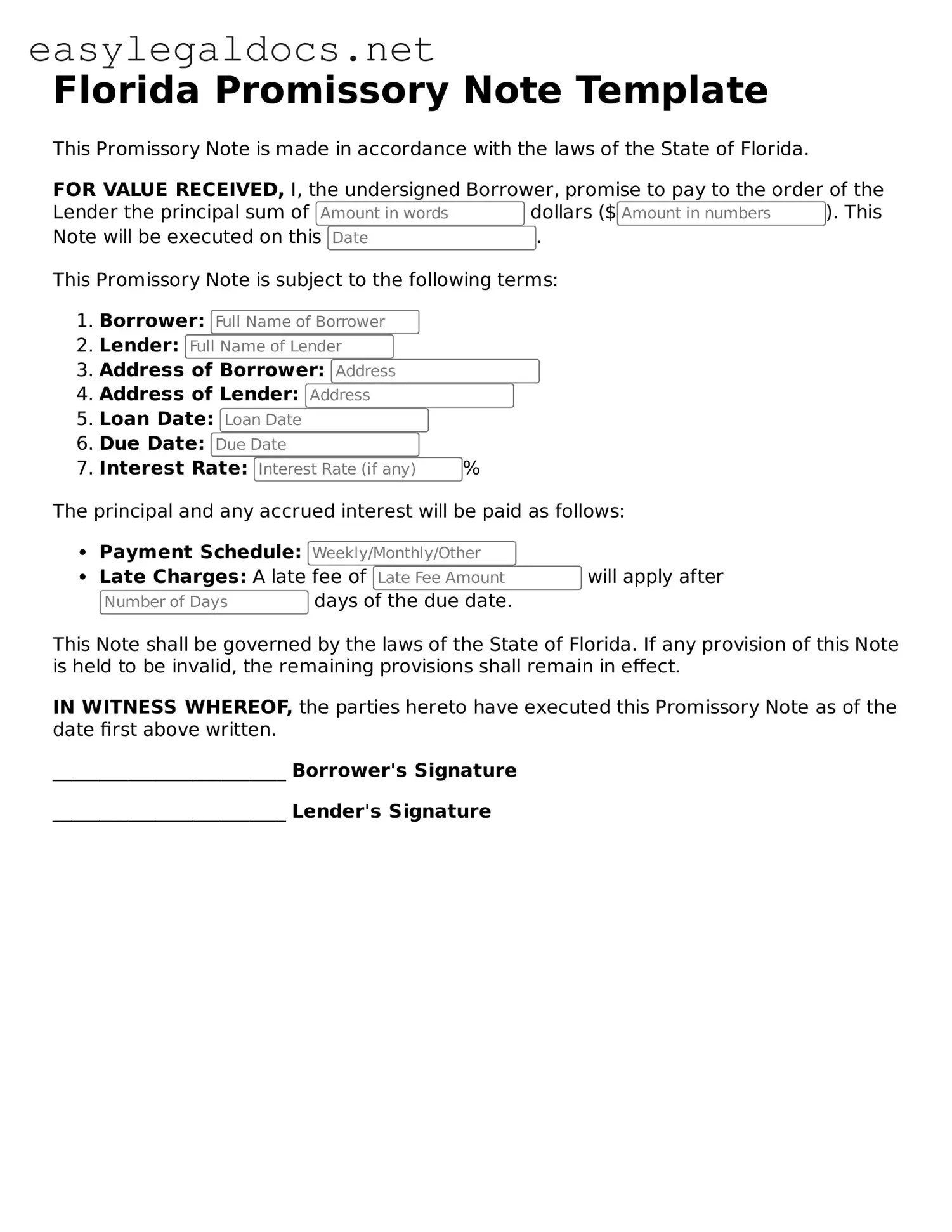 Free Florida Promissory Note Forms — Download PDF Template