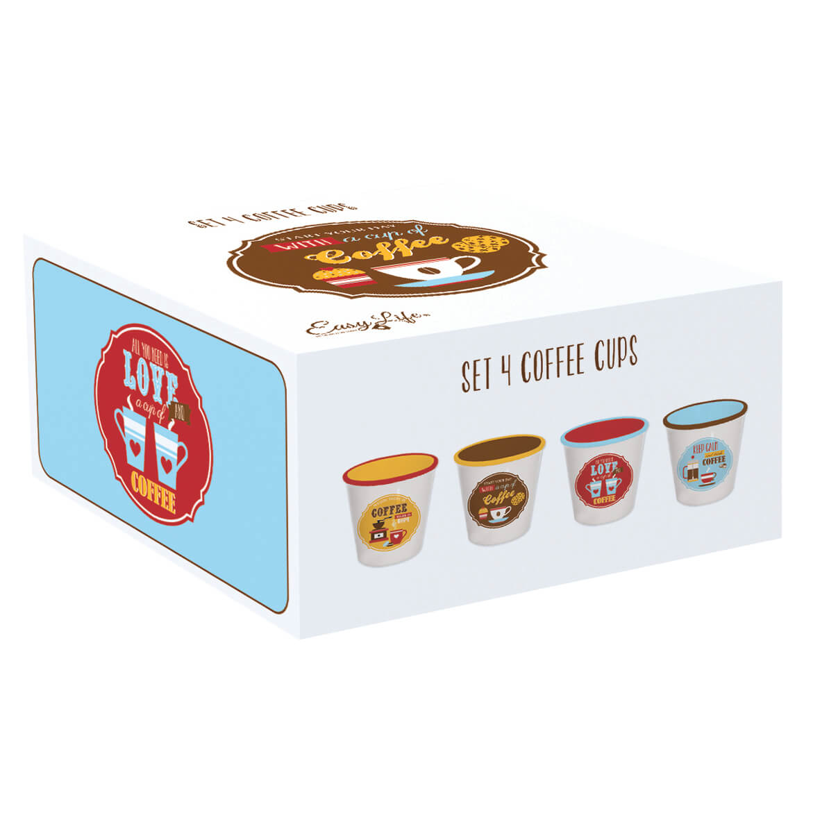 Set 4 espresso cups in stoneware 80ml in color box Easylife.Boutique