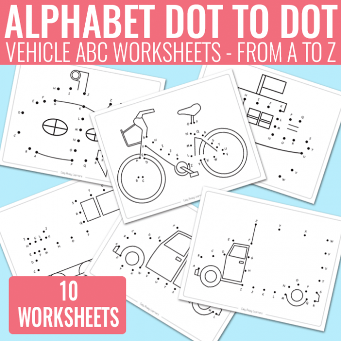 Vehicle Dot to Dot Alphabet Worksheets Easy Peasy Learners