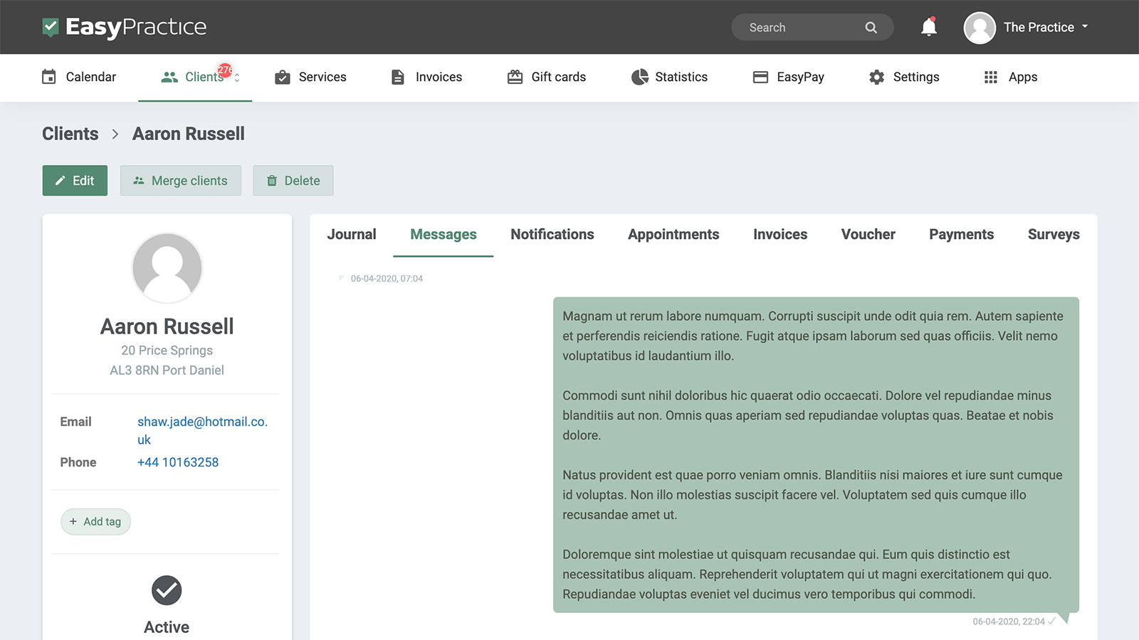 Send your clients encrypted and secure messages with EasyPractice