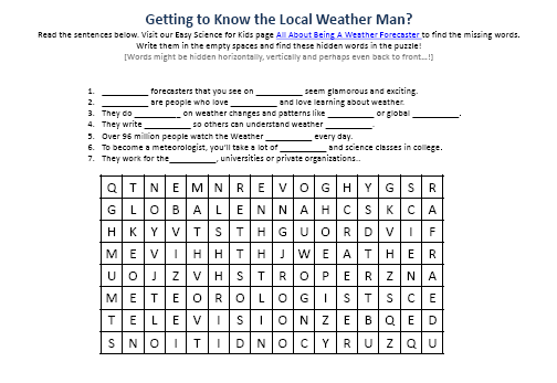 Being a Weather Forecaster Find The Words Puzzle Picture Easy Science