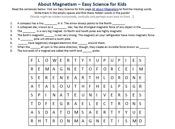 Image of Free Magnetism Worksheet - Easy Science For Kids