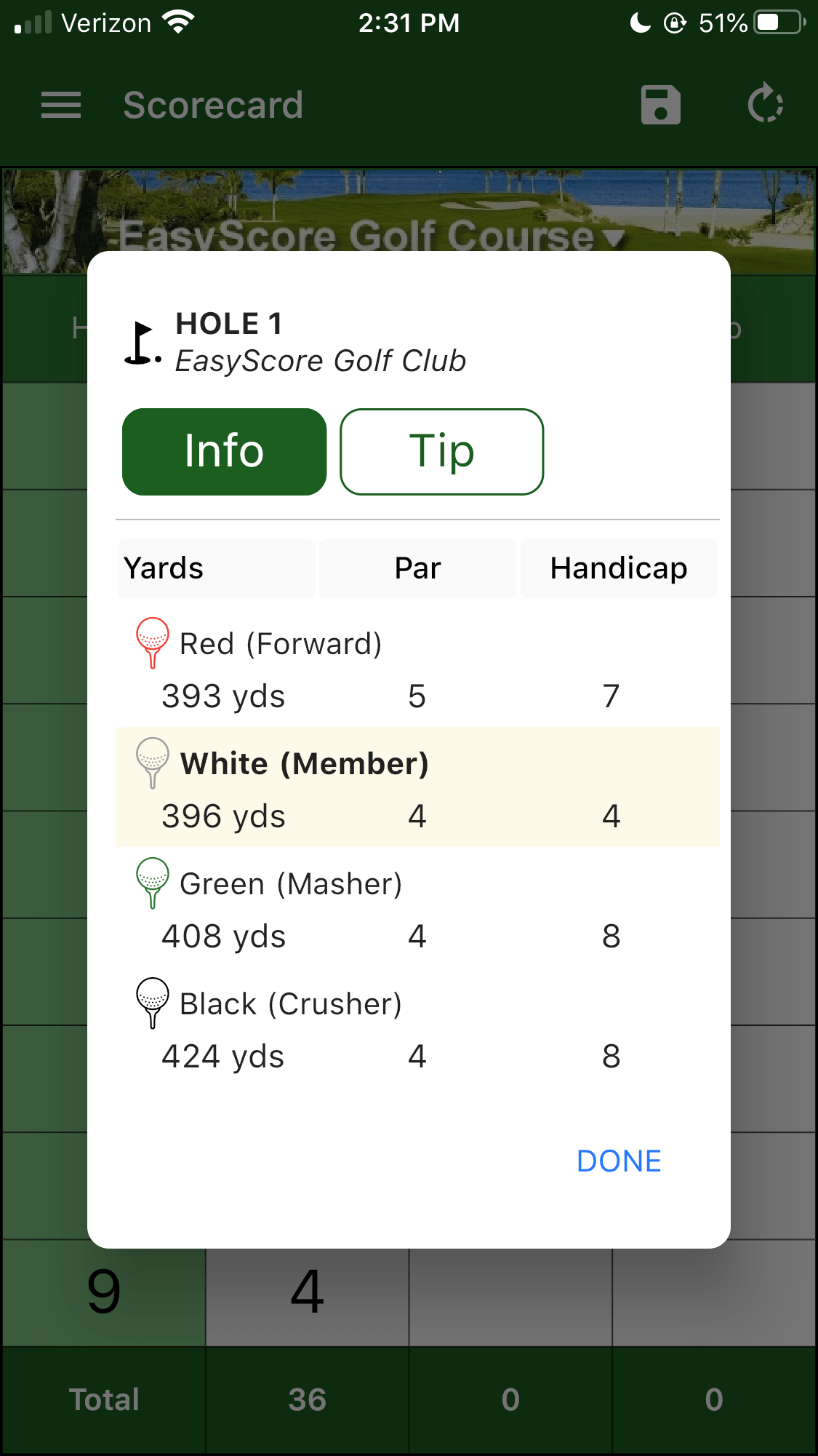 EasyScore Golf Smartphone scorecard app for golf courses