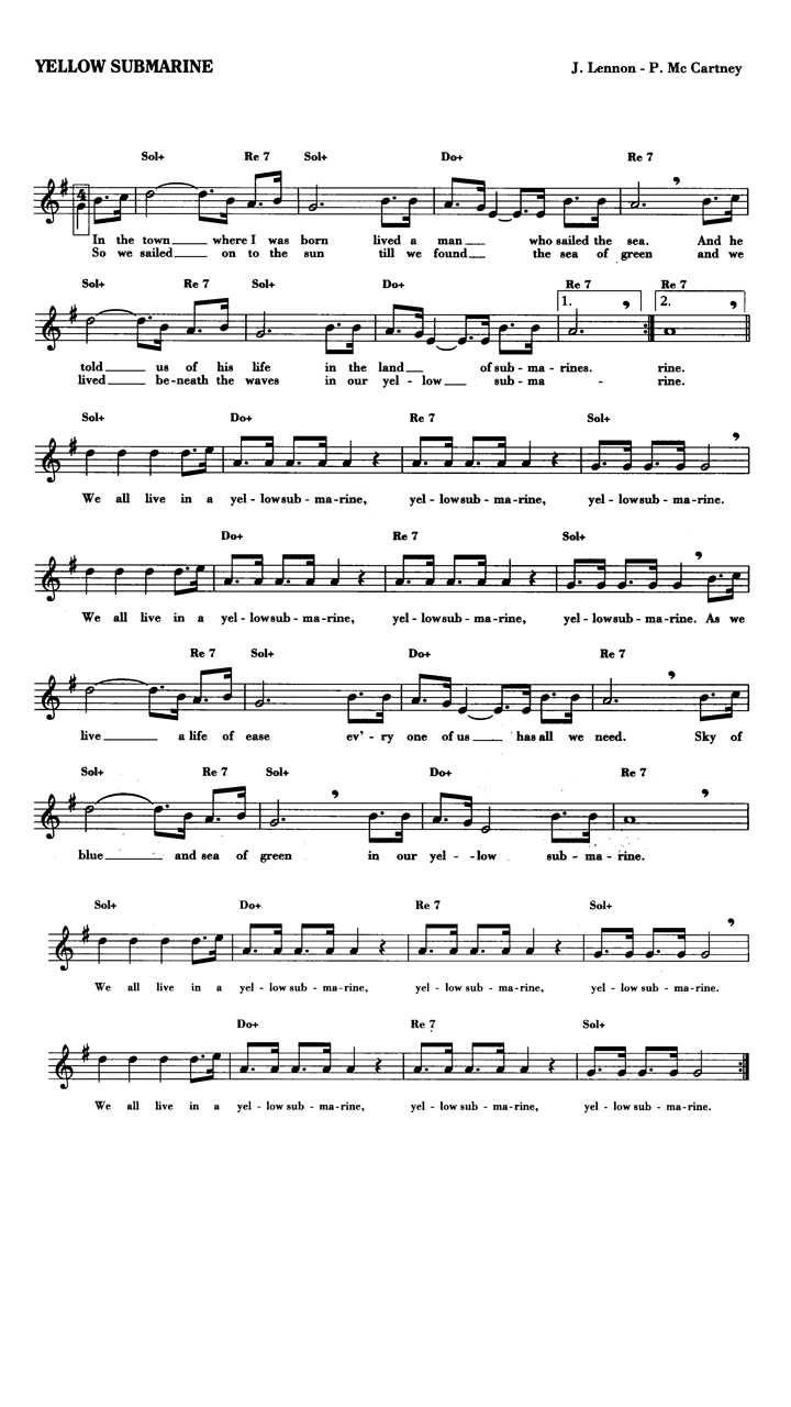 YELLOW SUBMARINE Beatles Sheet music Easy Sheet Music