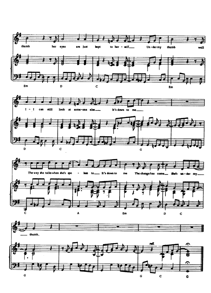 UNDER MY THUMB Rolling Stones Piano Sheet music Guitar Chords Easy