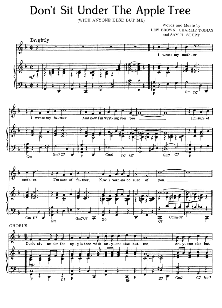 Glenn Miller DON'T SIT UNDER THE APPLE TREE Piano Sheet music Easy
