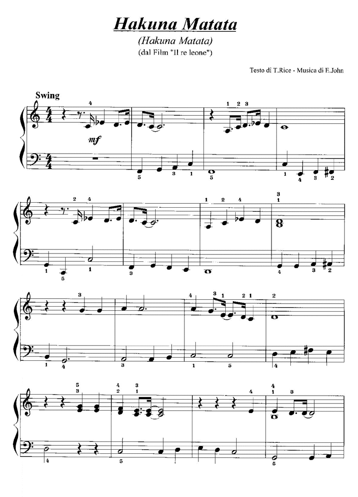 HAKUNA MATATA Easy Piano Sheet music Easy Sheet Music