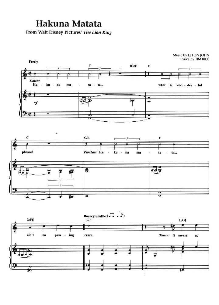 HAKUNA MATATA Piano Sheet music Easy Sheet Music