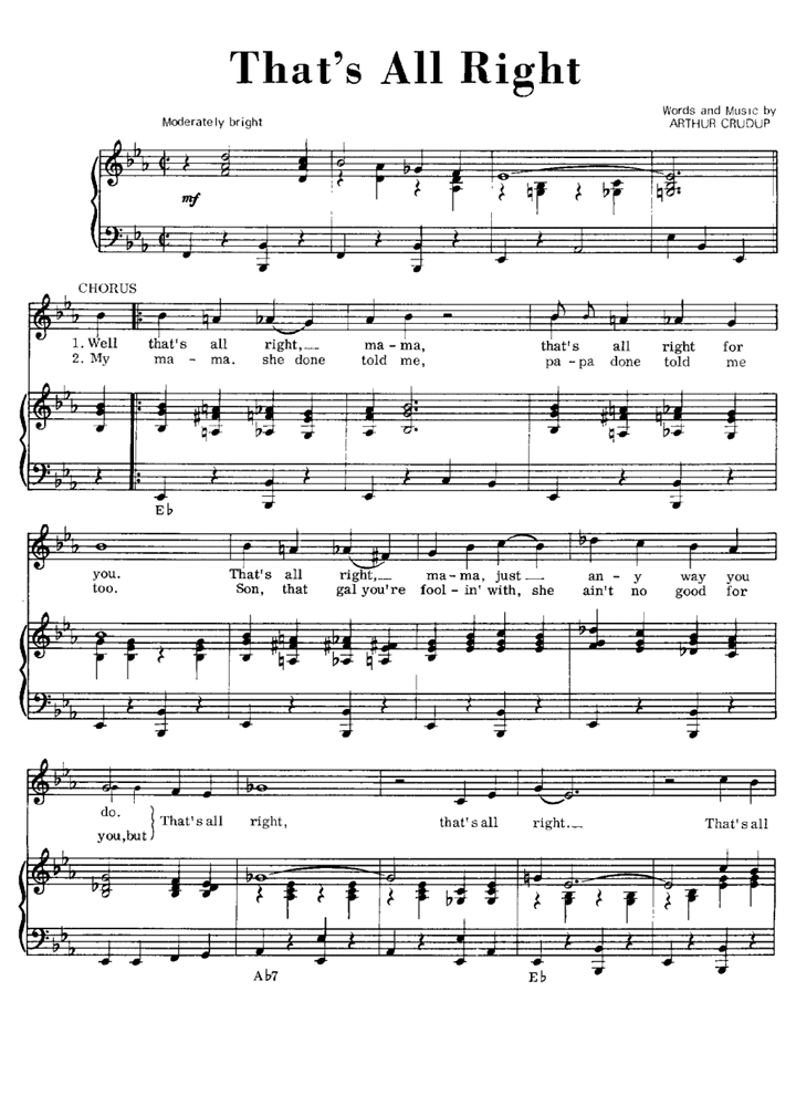 THAT'S ALL RIGHT Piano Sheet music Easy Sheet Music