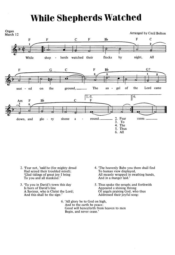 WHILE SHEPHERDS WATCHED Easy Sheet music Easy Sheet Music