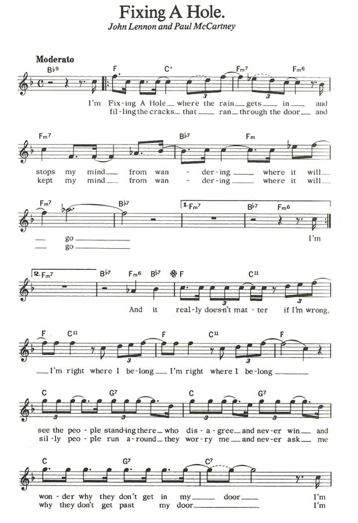The Beatles FIXING A HOLE Sheet music Easy Sheet Music