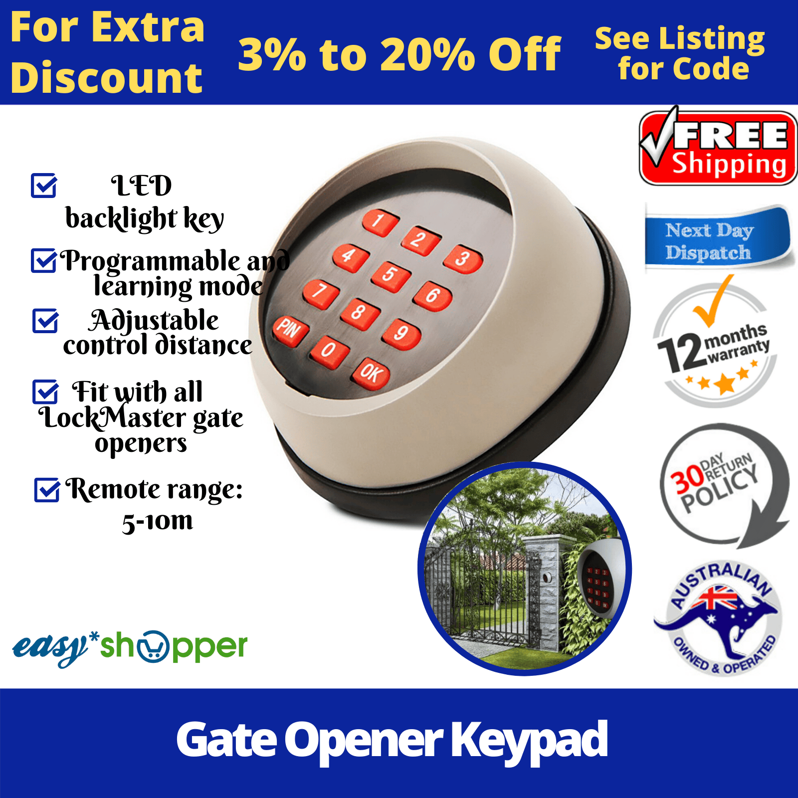 Gate Opener Keypad LED Wireless Control for Automatic Remote Sliding