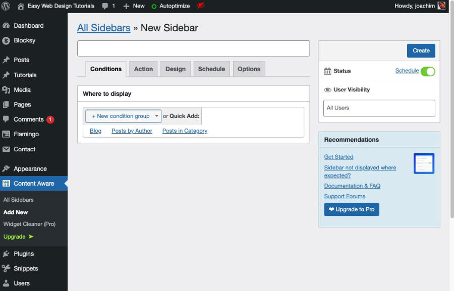 Custom widget per page or post using content aware sidebar plugin