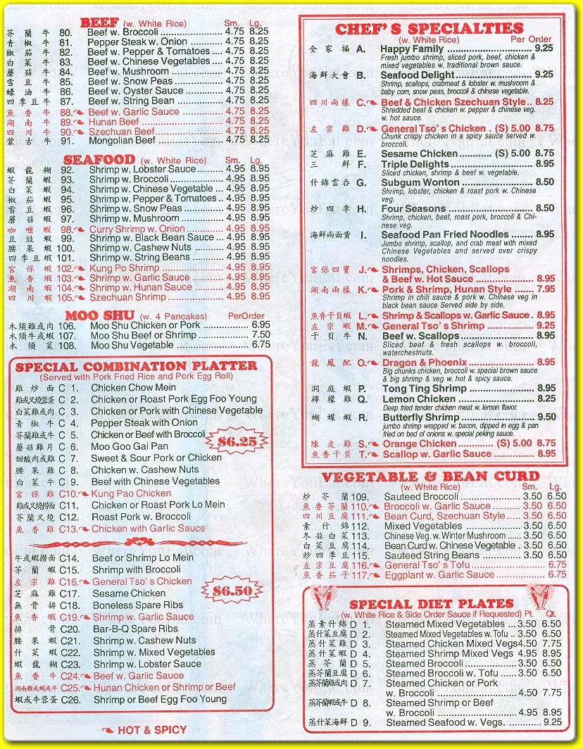 Our Menu China King Chinese Restaurant Menu, Locations, Hours