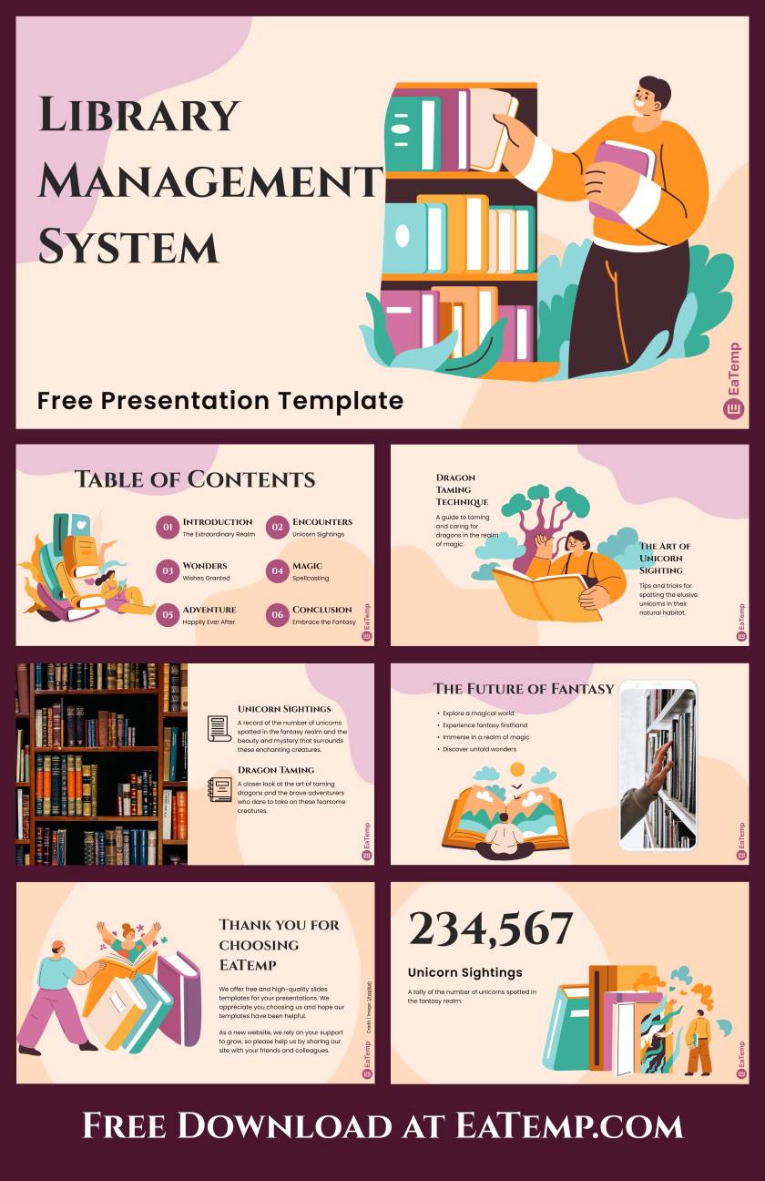 Library Management System PPT Presentation Template EaTemp