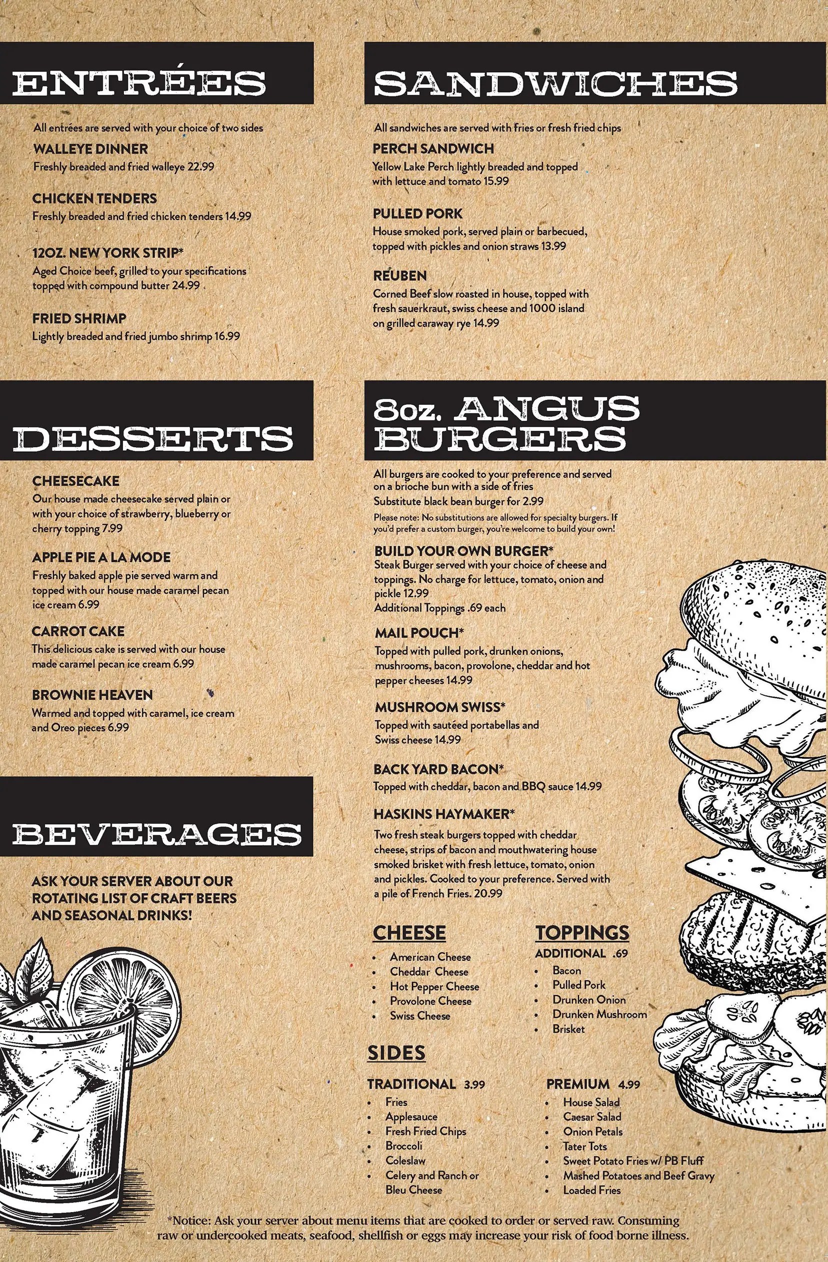 Haskins Menu Mail Pouch Saloon Restaurant & Bar Northwest Ohio