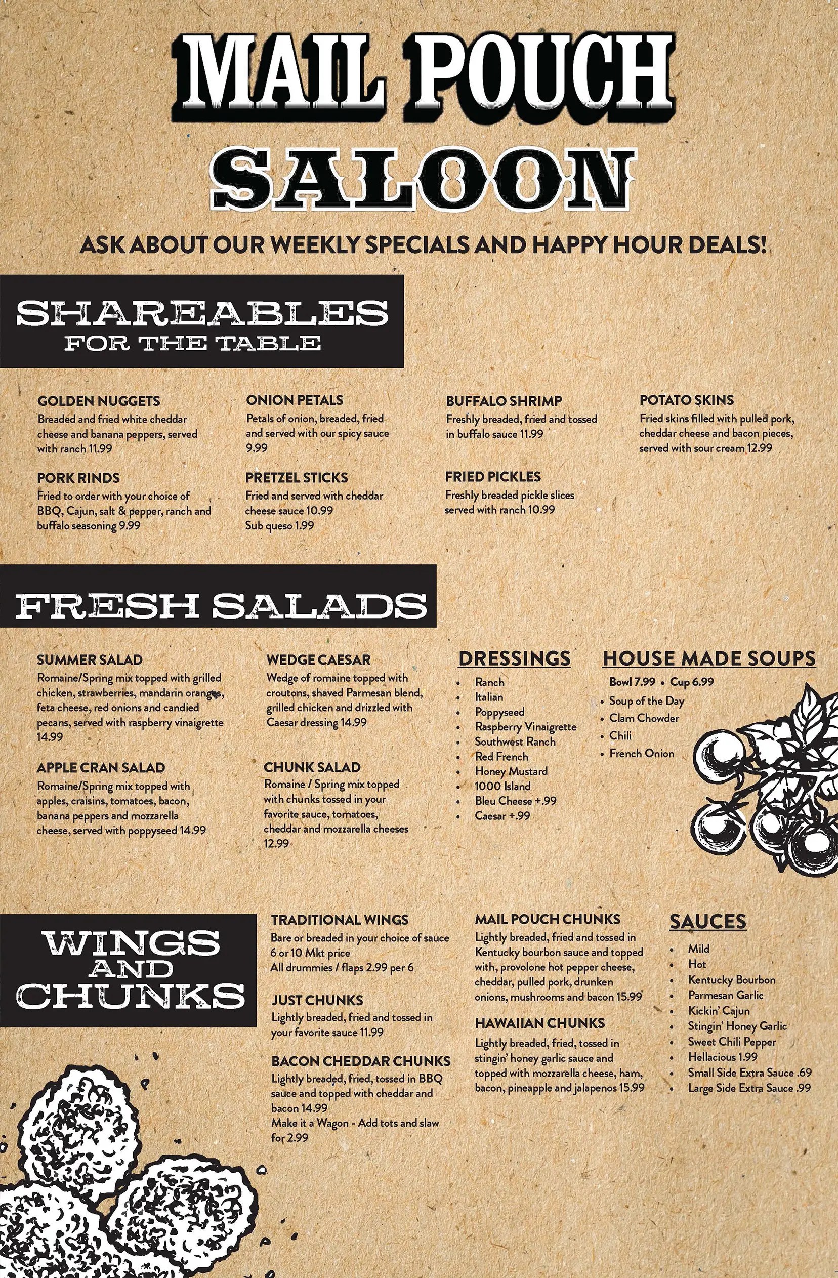 Haskins Menu Mail Pouch Saloon Restaurant & Bar Northwest Ohio