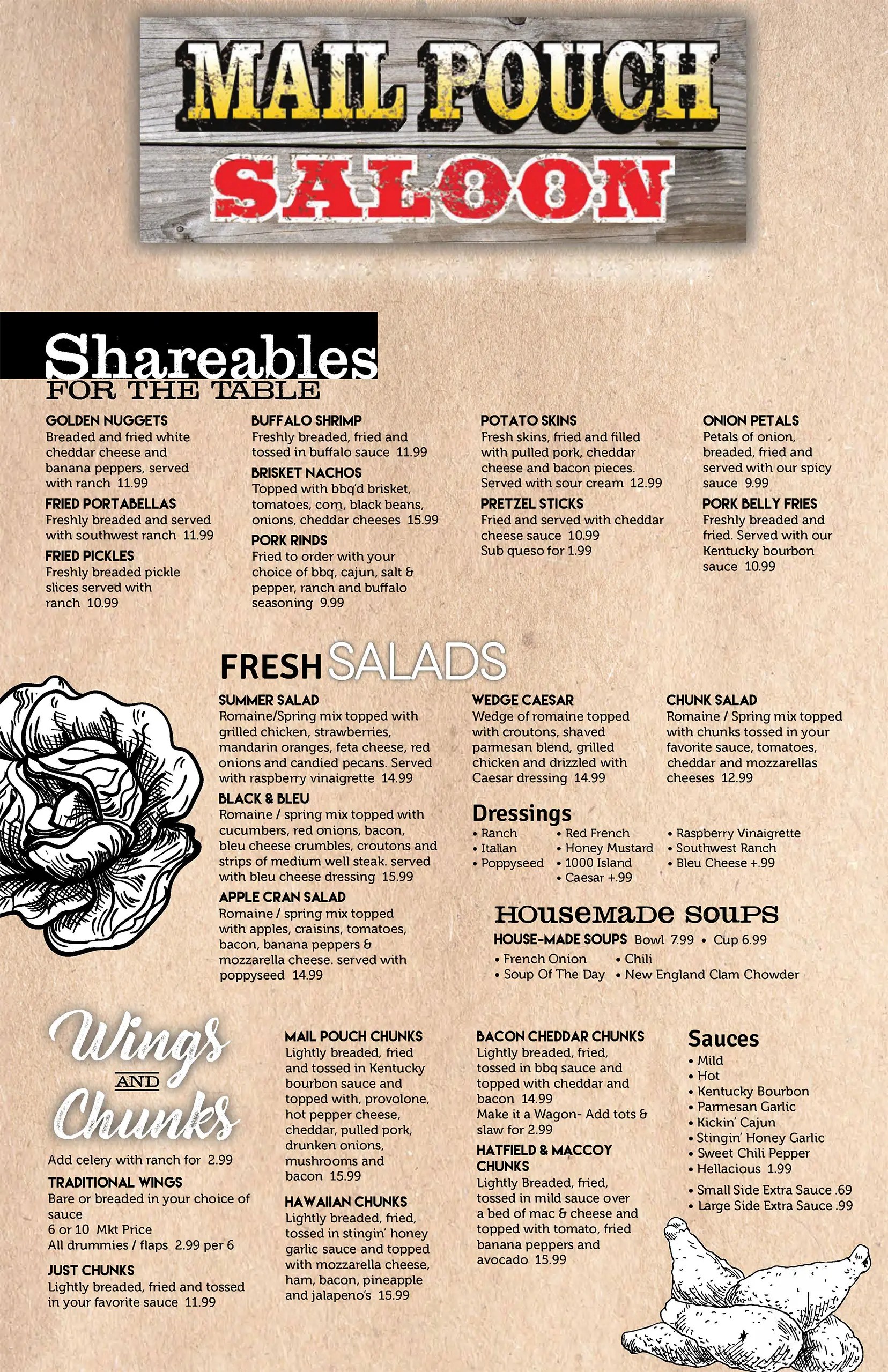 Haskins Menu Mail Pouch Saloon Restaurant & Bar Northwest Ohio