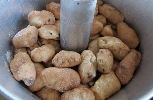 dough balls in angel food cake pan