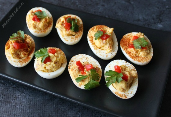 deviled eggs on tray