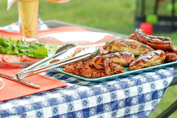 grilled meat on a picnic table